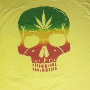 Skull Weed Holy Herb Leaf Custom DTG Print Fluorescent Yellow 3XL NovelTee Shirt
